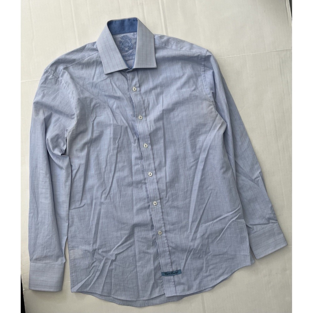 English Laundry Shirt Men 16 34/35 Blue Check Long Sleeve Flip Cuffs Medium